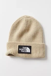 The North Face Tnf Logo Box Cuffed Beanie In Beige