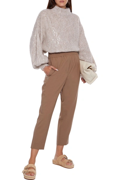 Brunello Cucinelli Sequined Brushed Knitted Sweater In Ecru