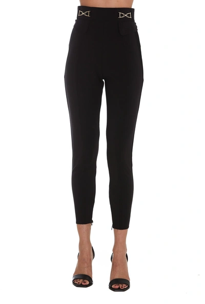 Elisabetta Franchi Buckle Detail Stretched Trousers In Black
