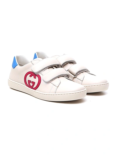 Gucci Kids Ace Strapped Sneakers In White