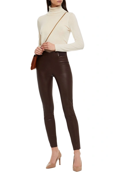 Brunello Cucinelli Stretch-leather Leggings In Brown