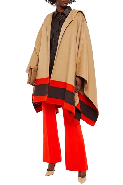 Michael Kors Striped Wool-felt Hooded Cape In Neutrals