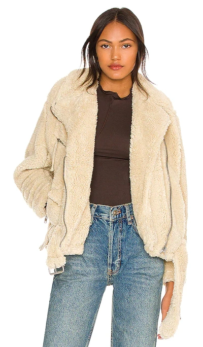 Free People So Cozy Slouchy Fleece Moto Jacket In Marzipan