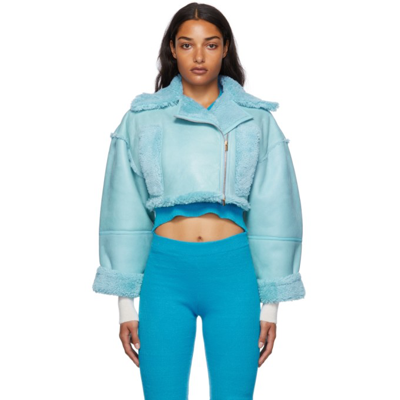 Jacquemus La Veste Paio Crop Genuine Shearling Coat In Blue