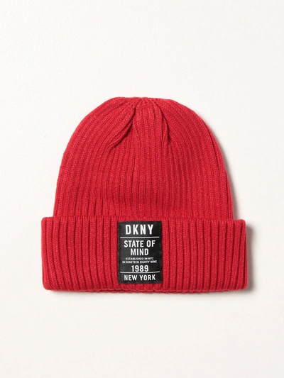 Dkny Bobble Hat With Logo In Red