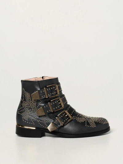 Chloé Kids' Studded Leather Ankle Boots In Black
