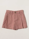 Chloé Light Pink Kids Shorts With Red And Gold Tattersal Check Pattern In Brick Red