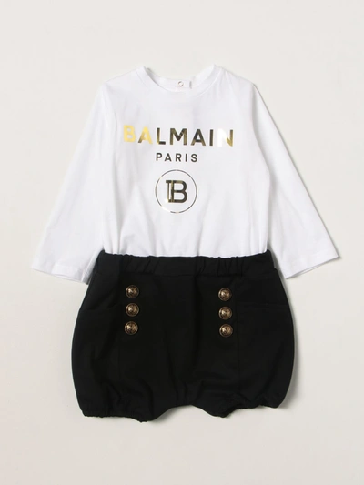 Balmain Babies' Cotton Onesie With Logo In White