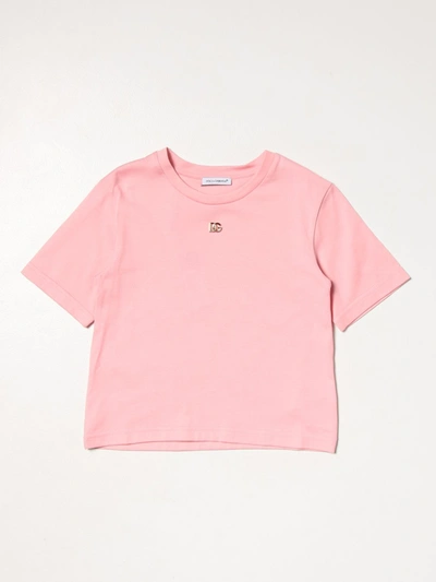 Dolce & Gabbana Kids' Cotton Tshirt With Logo In Pink