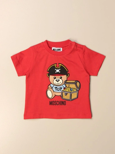 Moschino Baby Babies' Cotton Tshirt With Big Pirate Teddy In Red