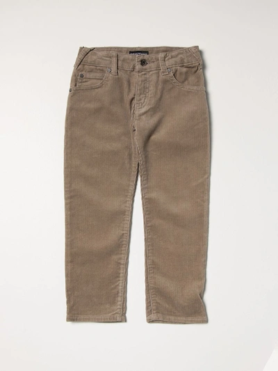 Emporio Armani Kids' Trousers In Ribbed Cotton With Metallic Logo In Beige