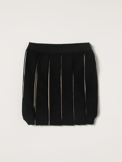 Burberry Amelia Pleated Icon Stripe Blue Skirt In Black