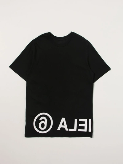 Mm6 Maison Margiela Black T-shirt For Kids With Logo