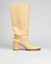 Chloé Edith Knee-high Leather Heeled Boots In Soft Tan