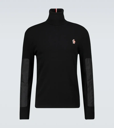 Moncler Stretch Wool Turtleneck Sweater In Black