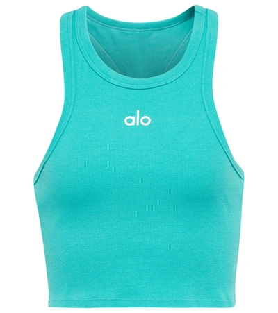 Alo Yoga Aspire Crop Tank In Ocean Teal/ White