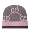Gucci Grey And Pink Gg Cashmere Beanie Hat In Graphite/pink
