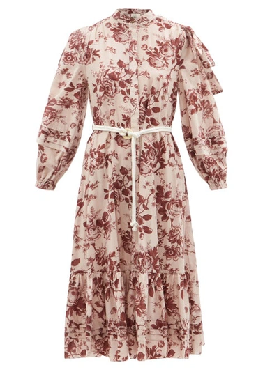 Ale Mais Heather Floral-print Organic-cotton Voile Dress In Burgundy Print