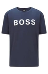 Hugo Boss Unisex Relaxed-fit T-shirt In Cotton With Contrast Logo- Dark Blue Men's T-shirts Size M