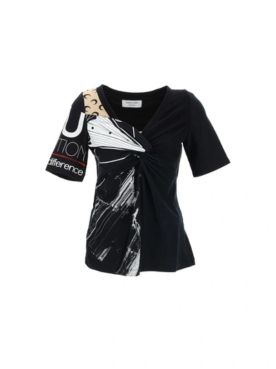 Marine Serre Graphic Printed Knotted T In Black