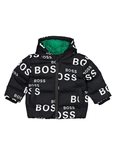 Hugo Boss Blue Jacket For Baby Boy With White Logo In Black