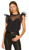 Jonathan Simkhai Corina Organza Ruffle Sleeve Crew Neck Top In 블랙