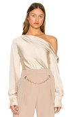 Simkhai Alice One-shoulder Satin Blouse In Champagne