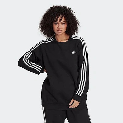 Adidas Originals Adidas Women's Women's 3-stripe Cotton Fleece Crewneck Sweatshirt In Black/white