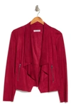 Bagatelle Draped Faux Suede Jacket In Cranberry