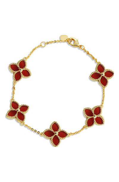 Savvy Cie Jewels 18k Gole Vemeil Red Agate Flower Station Bracelet
