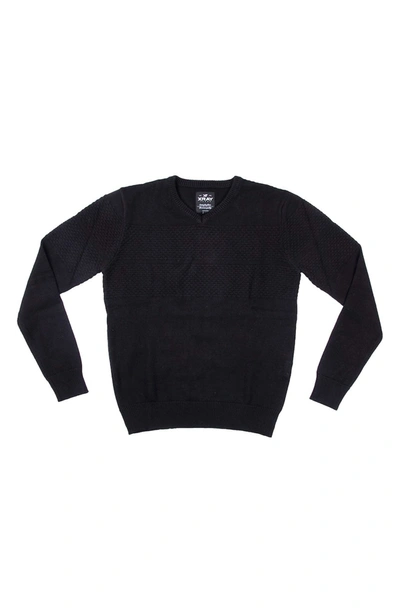 X-ray V-neck Honeycomb Knit Sweater In Black
