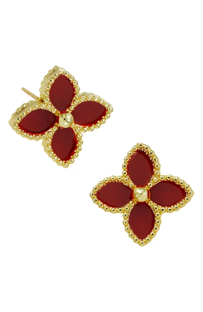 Savvy Cie Jewels 18k Gold Vermeil Agate Stud Earrings In Red