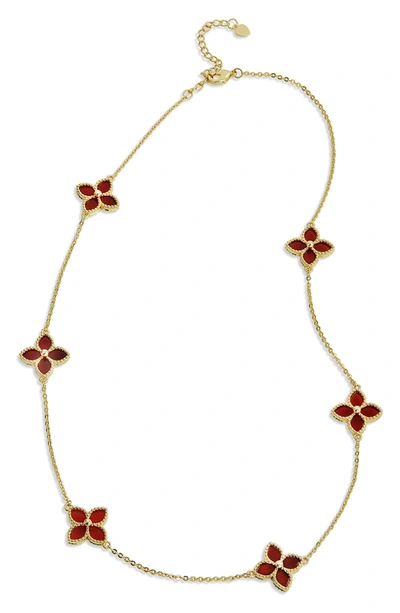 Savvy Cie Jewels 18k Yellow Gold Vermeil Red Agate Flower Station Necklace