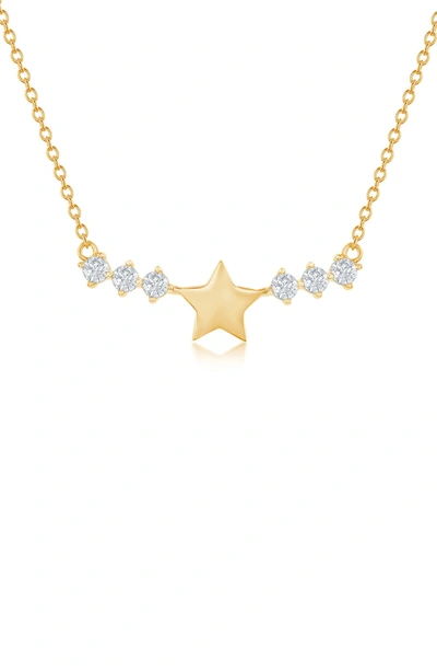 Simona Star Cz Sides Bar Necklace In Gold