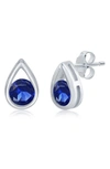 Simona Sterling Silver Round Sapphire Teardrop Stud Earrings In Blue