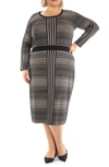 Nina Leonard Stripe Print Sweater & Pencil Skirt 2-piece Set In Black Mink