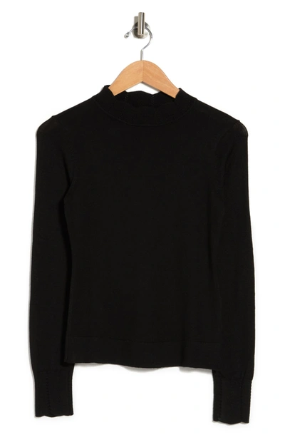 By Design Scallop Mock Neck Sweater In Black