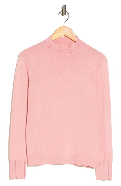 By Design Scallop Mock Neck Sweater In Rose Tan