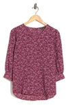Adrianna Papell Pebbled 3/4 Sleeve Crepe Blouse In Berry Delicate Ditsy