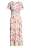 Wayf Alexa Short Sleeve Midi Dress In Cherise Watercolor Floral