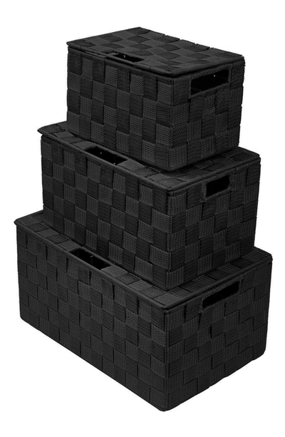 Sorbus Woven 3-piece Storage Box Set In Black