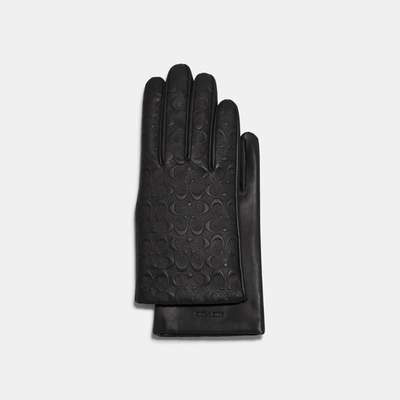 Coach Signature Leather Tech Gloves In Black