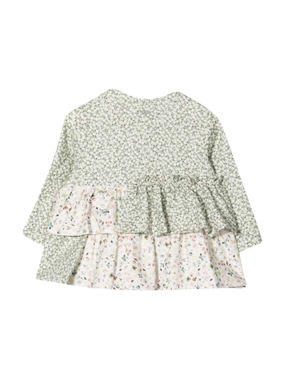 Il Gufo Babies' Floral-print Ruffle Blouse In Verde