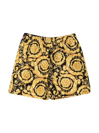 Versace Black-gold Shorts Kids In Nero/oro