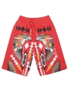 Marcelo Burlon County Of Milan Red Bermuda Shorts With Multicolr Print In Red Multicolor