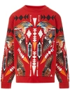 Marcelo Burlon County Of Milan Red Sweatshirt With Multicolor Print In Red Multicolor