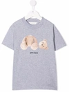 Palm Angels Boys Grey Kids Bear-print Short-sleeve Cotton T-shirt 4-10 Years 8 Years In Medium Gre
