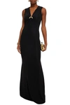 Roberto Cavalli Appliquéd Ruched Stretch-jersey Maxi Dress In Black