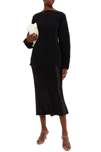 Totême Azores Plissé Crepe De Chine Top In Black