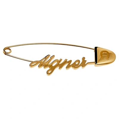 Pre-owned Aigner Gold Tone Logo Pin Brooch